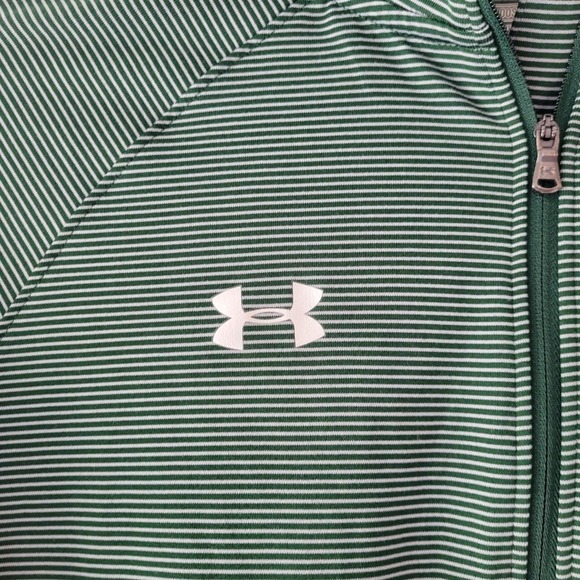 Under Armour Women's Heatgear 1/4 Zip Green Striped Pullover Size S Loose Fit - Picture 3 of 6